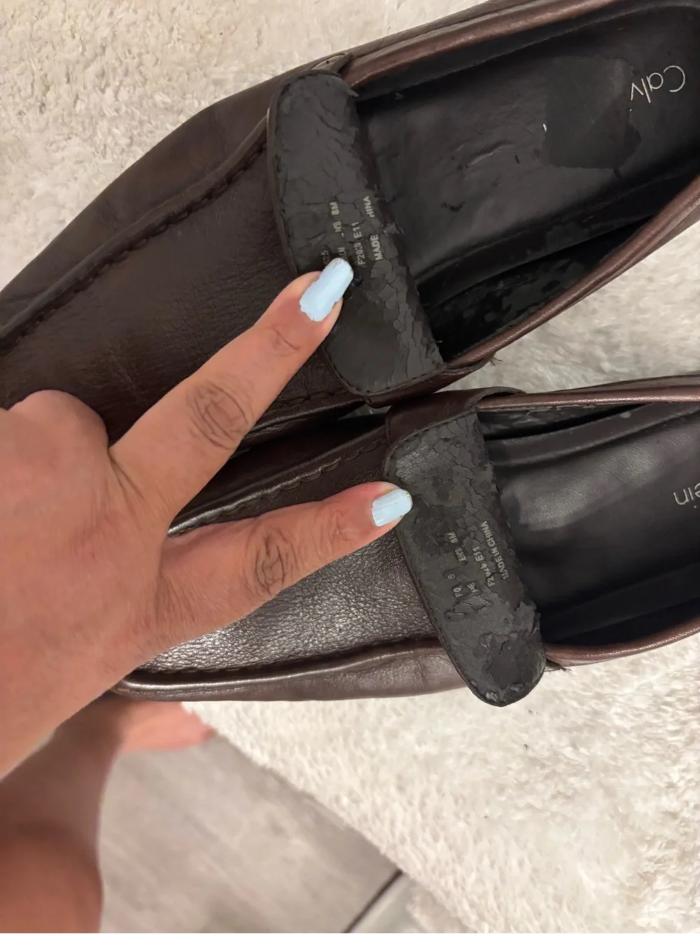 Calvin Klein Men's Dark Brown Leather Slip-Ons with Silver Logo Accent